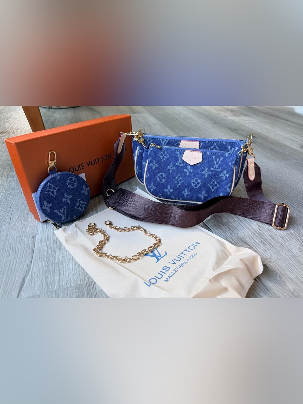FULL SET NEW Louis Vuitton Denim Monogram Multi Pochettes Handbag w Coin Purse - Picture 4 of 15